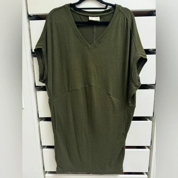 ANTHROPOLOGIE Saturday Sunday Cap Sleeve Sweater Mini Dress Army Green Size S - Picture 1 of 5